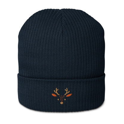 Organic Ribbed Cotton Beanie - Cute Deer