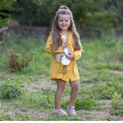 Organic Cotton Muslin Bathrobe - Mustard